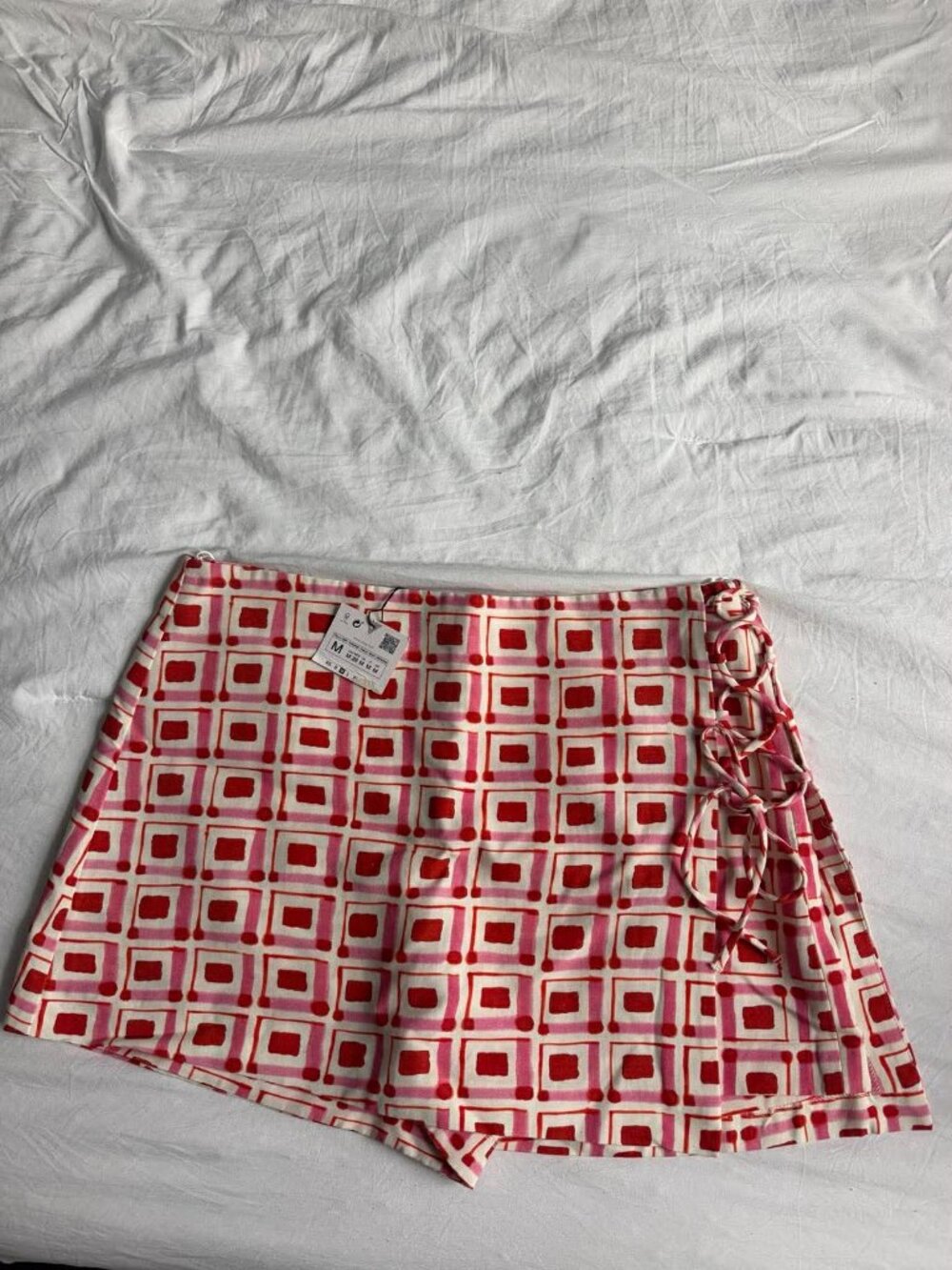 Zara NWT Pink Red Geometric Print Wrap Skort Size M